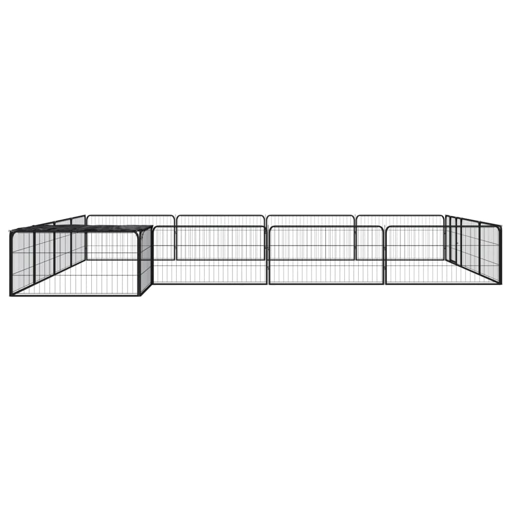 16-częściowy kojec dla psa, czarny, 100 x 50 cm, wytrzymały wybieg dla szczeniaków ze stali malowanej proszkowo, wybieg wewnętrzny dla zwierząt domowych z dachem, 400 x 400 x 50 cm