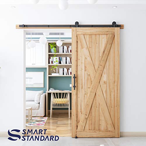 Smartstandard 6.6 Ft Top Mount Sliding Barn Door Hardware Kit Whole Set, Include 1 Pull Handle & 1 Floor Guide, Fit 40" Wide Doorpanel(T Shape Hanger) #TOP4