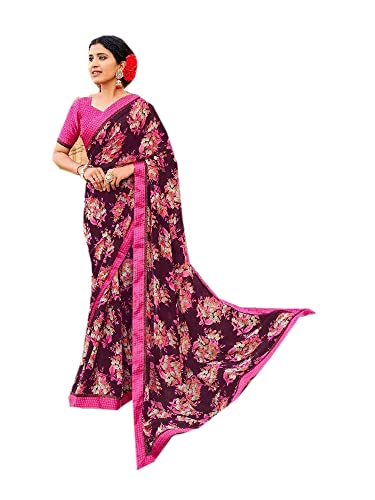 Blouse indienne Sari 2582 rose au motif imprimé exclusif et bordure fluide
