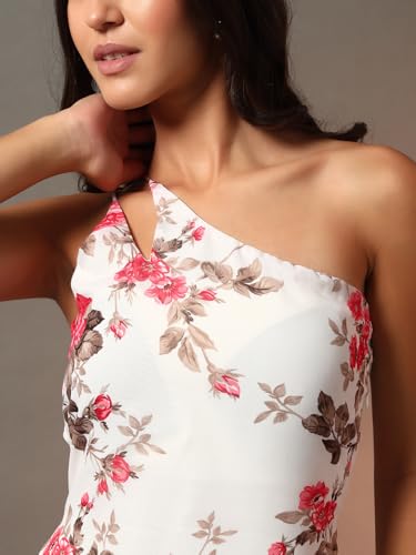 Image of Trend Arrest.ed Women's Floral One-Shoulder Cocktail Dress | Asymmetrical Hem with Lining | Adjustable & Removable Pads | Elegant Fit for Party, Wedding & Special Occasions