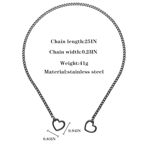 heart slip chain necklaces for womenstainless steel o-ring adjustable lariat y-necklacepunk gothic cuban collar choker necklace for women