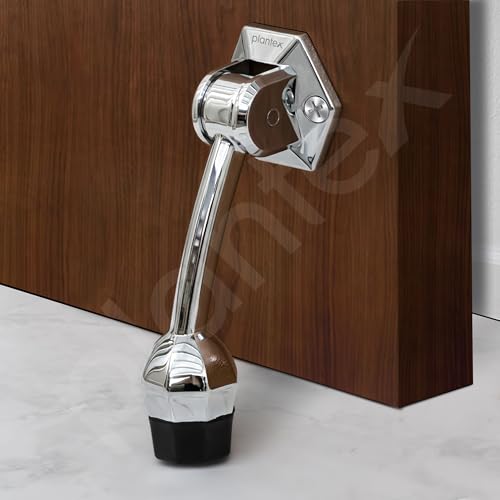Image of Plantex Door Stopper for Main Door /5-Inch Stopper with Rubber Grip /Stoppers for Wooden Door /Stops for Door - Pack of 4 (Chrome)