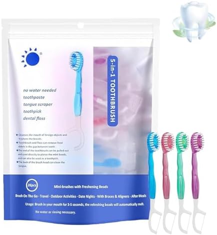 5-in-1 mini Disposable Toothbrush Portable Independent Packaging (Toothbrush+Toothpaste+Tongue Scraper+Dental Floss+Pickaxe) 10/12/20 Pack, Suitable for Travel and Camping (12) image 2