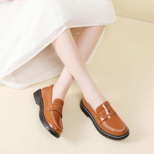 Image of Black Penny Loafers for Women, Shiny Comfortable Dress Work Shoes