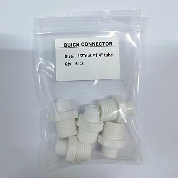 Malida 1/2 Thread Male to 1/4 Push Fit Tube Quick Connect for Water Purifiers Reverse Osmosis (5pack)