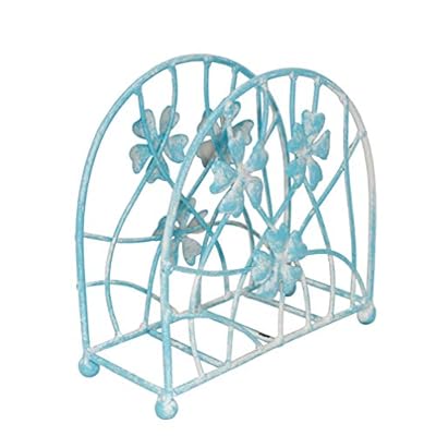 Antique Blue Metal Floral Petals & Branches Tabletop Napkin Holder, Freestanding Tissue Dispenser 415dILzyYsL. SS400