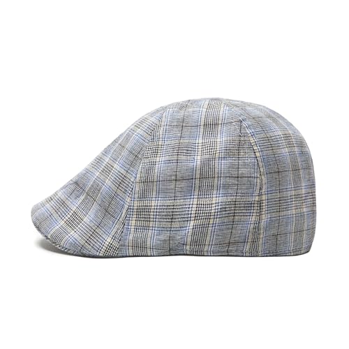 The Original Boston Scally Cap - Blue Plaid Newsboy Flat Cap - 6 Panel Cotton Fitted Hat for Men - ML - Image 4