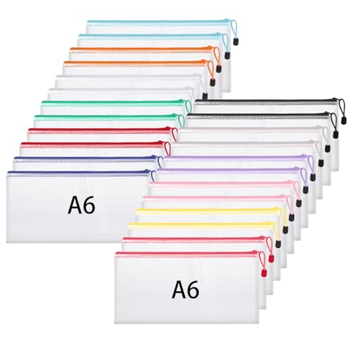 24 Stück Dokumententasche A6, Reißverschlusstasche Wasserdichte Dokumentenmappe mit Reißverschluss Dokumententaschen für Datei Prüfungsunterlagen Bücher Quittungen (12 Farben)