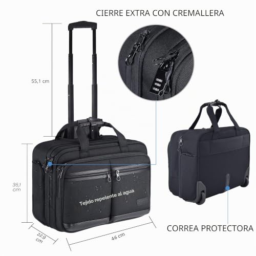 Miniatura 2 de Kroser - Maletín Con Ruedas Para Portátiles De Hasta 17,3 Pulgadas, Impermeable, Con Bolsillos Rfid, Para Viajes, Escuela, Hombres Y Mujeres, Color Negro