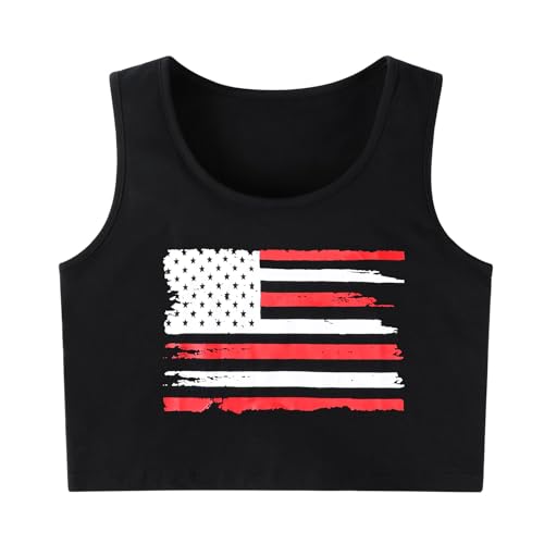 LEACOOLKEY Women's American Flag Crop Tank 4th of July Patriotic Sleeveless Tee Tops — view 5