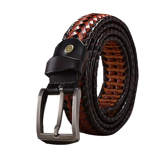 Mens Braided Leather Belt Big & Tall Woven Belts with Metal Pin Buckle for Men Casual Jeans Golf Belt