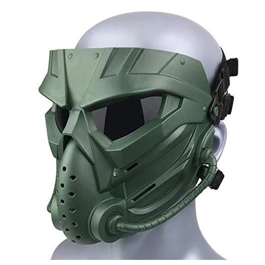 Original Creation Tactical Anti-fog Airsoft Mask with Clear Lens Protective Full Face mask Dual Mode Wearing Design Adjustable Strap for Airsoft Paintball Cosplay Costume Party Hockey (Green/gray len)
