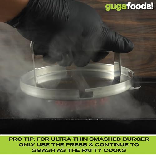 Guga Foods- Adjustable Burger Press, Stainless Steel Hamburger and Smashburger Press, Patty Maker for Grilling & Griddle, 3 Size Patties