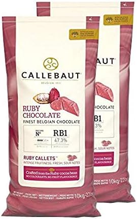CallebautRuby Chocolate Callets | Recipe RB1 | Crafted from the Ruby Cocoa Bean, No Colourants, No Fruit Flavorings | Case Pack: Two x 22 lb / 10 kg