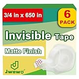 JWOWO Invisible Tape with Refillable Tape Dispenser, Holiday Supplies and Gift Wrap Tape, Great for Christmas Crafts, Matte Finish, 3/4 in x 650 in 6 Pack