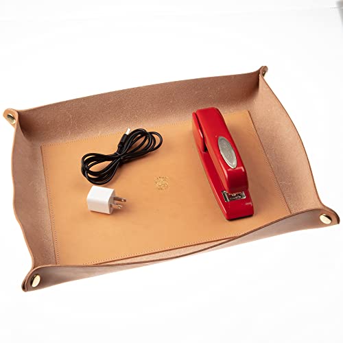 Usa Handmade Premium Leather Valet Tray, Folds Flat! Organizer And Dice Rolling Basket With Brass Snaps - Veg Tan Xlarge #TOP1