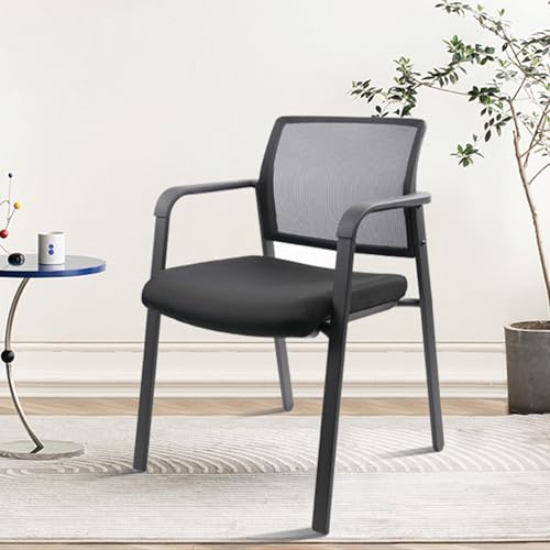 Image of CLATINA Guest Reception Stacking No Wheels Desk Chair, Mesh Back Waiting Room Chairs with Arm Upholstered Fabric Seat and Ergonomic Lumbar Support for Office Conference School Church, Black (2 Pack)