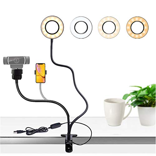 Gooseneck Webcam Light Stand for Online Live, Selfie Stream Ring Light with Webcam Mount and Phone Holder for Logitech Brio 4K, C930e,C930, C925e, C922, C615