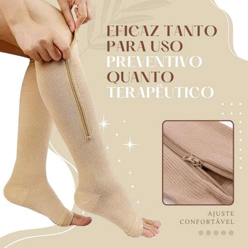 Meia De Compressão Com Ziper Tratamento De Varizes E Trombose Bege Par De Tamanhos P/M, G/GG e G1 El