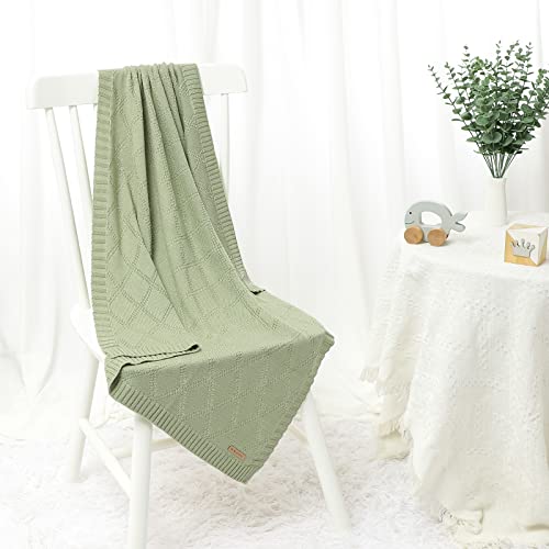 Hadetoto Baby Blanket Soft 100% Cotton Knitted Baby Cellular Blanket for Newborn Boy Girls - Light Green, Crib - Image 2