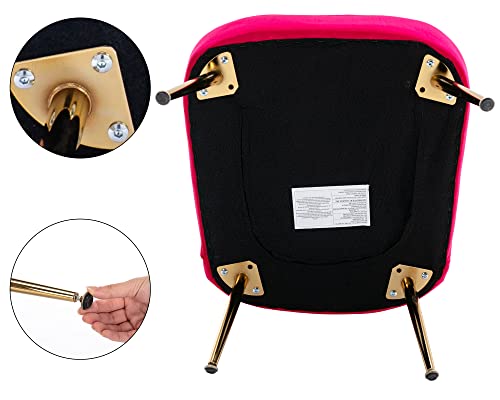 Janoray Velvet Accent Chair Set of 2 Comfy Living Room Chair Armless Slipper Chair Mid Century Side Chair Single Sofa Chair with Golden Legs Wingback for Bedroom Guest Room, Hot Pink