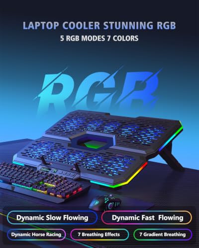 Laptop Cooling Pad with 10 Fans, Gaming Laptop Fan for 12-18.1 Inch, Laptop Cooler Stand with 7 Adjustable Heights, RGB Light & USB Type-C Notebook Cooling Pad — view 4
