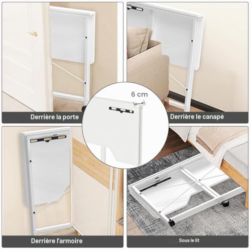 CHOWGOLI Bureau Pliable 90x56x75cm, Table de Bureau avec Fente pour Carte, Bureau Ordinateur Mobile avec 4 roulettes, Bureau Pliable Petit Espace, Design Compact et Pratique - Blanc – vue 5