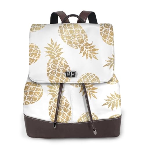 Sac à dos en cuir pour femme chic au motif ananas doré pour une élégance quotidienne