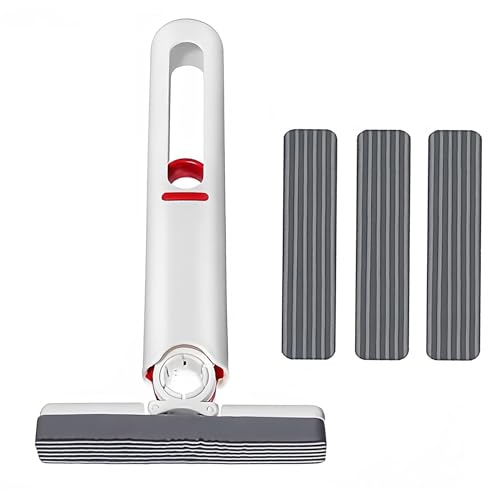 Yowlens Mini balai à franges portable, auto-compression, utilisation humide et sèche, lavable, convient pour salle de bain, cuisine, voiture, vaisselle, bureau, verre