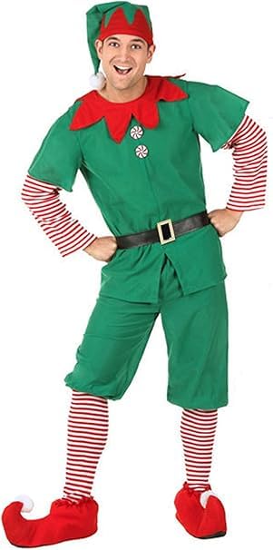 Kids Elf Costume for Boys Santa's Little Elf Helper 5 Pc Christmas Dress Up Costumes Red and Green Xmas Fancy Dress Outfit for Kids Tunic Top, Trousers, Hat, Socks, Belt for Party Festival