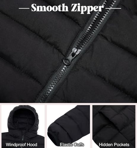 Enlifety 4-11T Girls Winter Coat Long Lightweight Hooded Puffer Jacket4