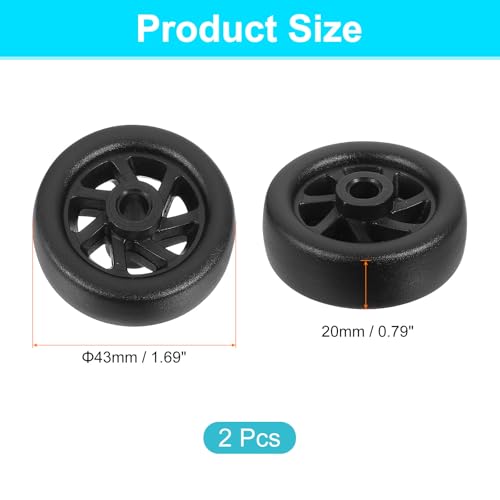uxcell 2Pcs 43 mm x 20 mm Luggage Wheel Replacement, Suitcase Trolley Wheels DIY Repair, Spinner Wheel Luggage Accessories, Swivel Wheels, Black2
