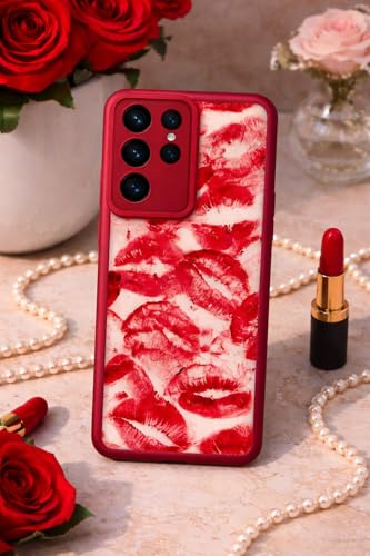 Image of COVERLY Lips Back Case Cover Compatible for Samsung S26 Ultra 5G | Hot 3D Sexy Lips Retro Embossed | 360 Camera Protection | Lip Kiss Print Cute Soft Touch Liquid Silicone Phone Case (TPU | Love Red)