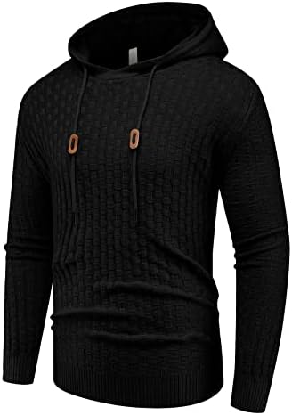 Askdeer Men's Sweater Pullover Long Sleeve Solid Classic Knitted Sweater with Hood Black