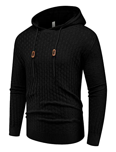Askdeer Men's Sweater Pullover Long Sleeve Solid Classic Knitted Sweater With Hood Black #TOP22