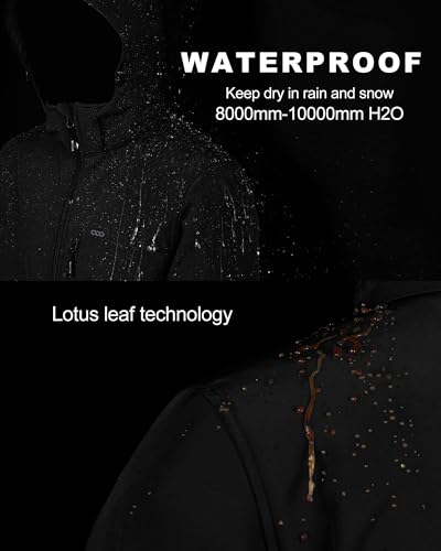 33,000ft Softshelljacke für Herren Wasserdicht Winddicht Fleece Gefüttert Funktionsjacke für Wandern Fahrrad Camping Schwarz 2XL