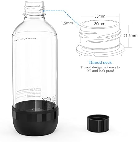 Mycket Soda Maker Bottles, Carbonating Bottles, 1L BPA Free Reusable PET Sparkling Water Bottles for Soda Machine, 2 Pack, Black+White