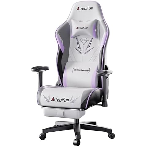 AutoFull C3 Gaming Chair, Ergonomic Wingless Cushion Computer Chair,PU Leather Racing Style Office Chair with Lumbar Support Pillow and Footrest,White Cover