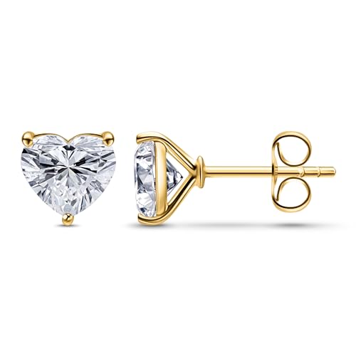 14K Yellow or White Gold Stud Earrings With 0.50-2.00 Cttw Heart Shaped Lab Grown Diamond/Lab Grown Blue Sapphire/Lab Grown Emerald Stud Earrings For Women, Gift Box Included2