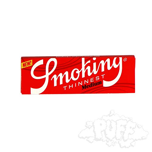 Smoking Medium 1 1/4 Red Thinnest Rolling Papers -25 Packs (Full Box)- 50 Leaves/Pack