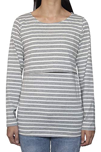Smallshow Premamá Tops Camisas De Lactancia Materna De Manga Larga para Mujeres Grey Stripe L