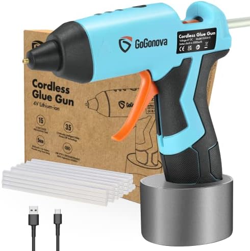 Cordless Hot Glue Gun, GoGonova 15s Fast Preheating Glue Gun, 5Ah Built-in Battery Hot Melt Glue Gun, Smart Power-Off, Kit with 25 Pcs Premium Mini Glue Sticks and USB-C Charging Port