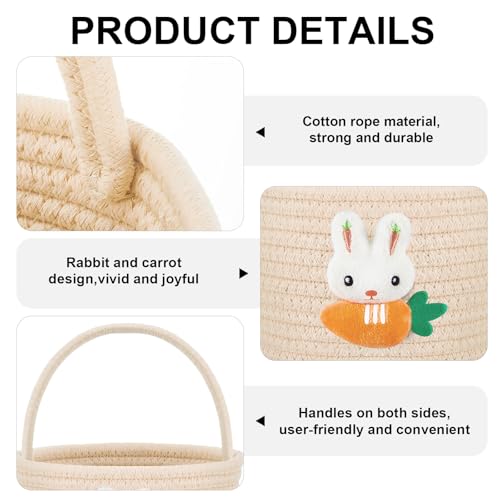Image of Domensi 4 Pcs Empty Easter Basket for Eggs Hunt Small Bunny Basket with Handle Soft Cotton Rope Woven Gifts for Candy Easter Days Decoration Party Holidays (Pink,Blue,Green,Beige)