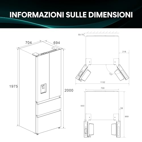 Hisense RF632N4WFE1 - Frigorifero Americano, 485 Litri, No Frost, Classe Energetica E - 3
