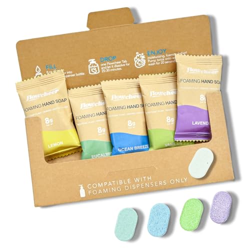 Image of flowcheer Foaming Hand Soap Tablet Refills-5 Sample Pack Hand Wash Tablets, Zero Waste Eco Friendly Cleaning Supplies-Fills 5 X 9 fl oz Refillable Foam Dispenser (45 Fl oz total)