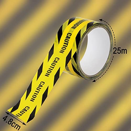 Warning Tape, Hazard Caution Yellow and Black Barrier Marking Used for Road Construction, Warning, Transportation of Dangerous Goods, Themed Parties, 4.8 cm *25 m