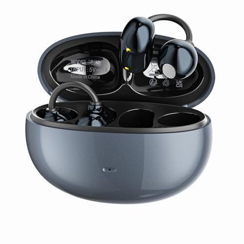 INSONIXN Open Ear Clip-On Earbuds, Wireless Bluetooth Ear Cuff Headphones with Charging Case, Lightweight Open-Ear Earbuds with Smart Touch Control for Women, Small Ears, Sports, Work, Travel,Black