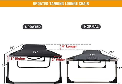 Redswing Extra Wide Folding Sleeping Cot For Adults, 4-Position Adjustable Folding Chaise Lounge Chair With Pillow, Outdoor Portable Camping Cot For Travel Beach Patio, 79"×27" Black #TOP4