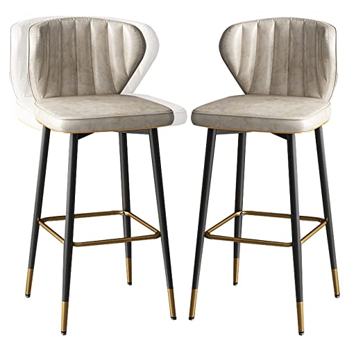 26/30 "カウンター バー スツール合成皮革張り、フットレスト、キッチン アイランド、パブ、ビストロのための 360° 回転背の高いバー チェア (75cm/30in,Beige 2ps)