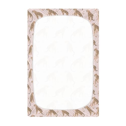 Image of Cheetah Leopard Crib Sheets Stretchy Portable Sheets for Baby Toddler Breathable Soft Crib Mattress Sheet for Girls Boys